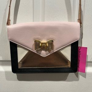 Betsey Johnson Pink Pleather Envelope Colorblock Cross Body Purse